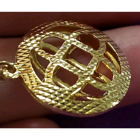 Gold Plated Brass Dangle Earrings Puffy Round Textured Open Work Design New - Picture 5 of 7